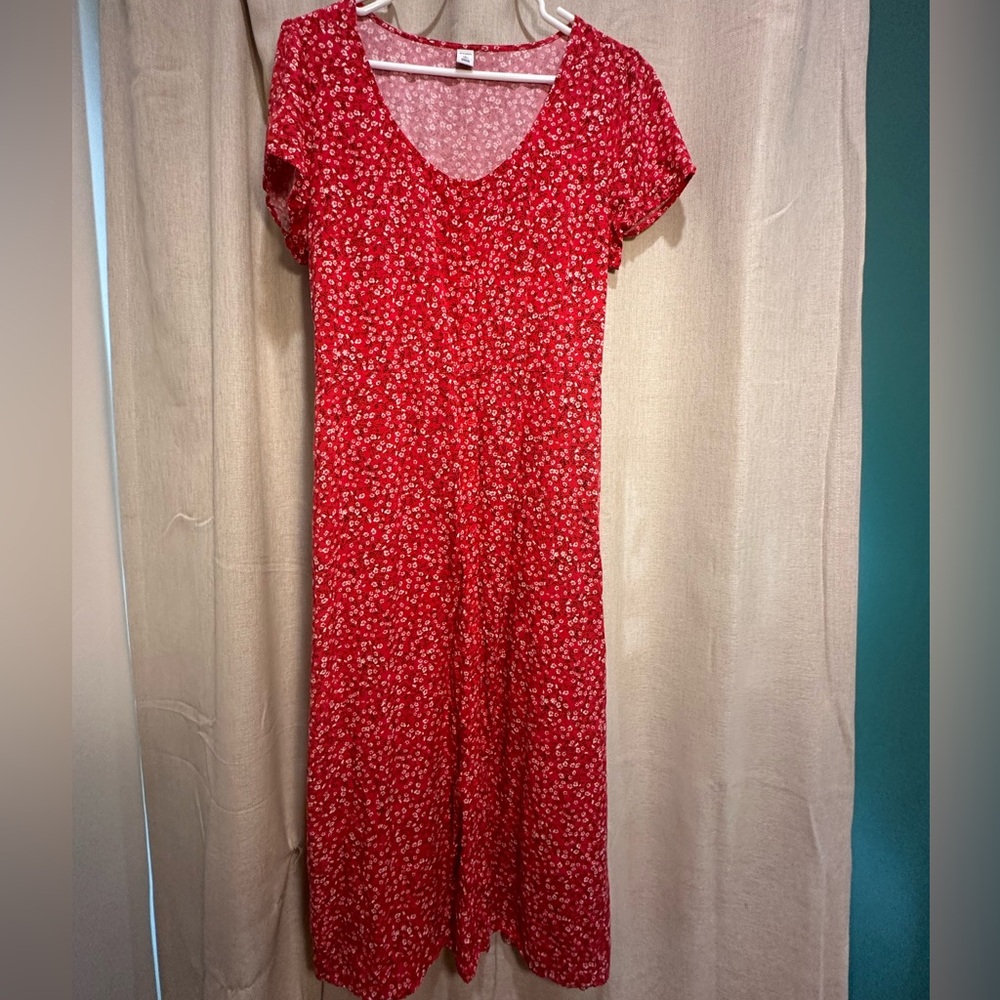 Red Floral Midi Dress from Old Navy. Large Tall